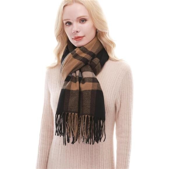 Womens plaid scarf fall winter warm pashmina wrap large blanket shawl cozy - Picture 7 of 8